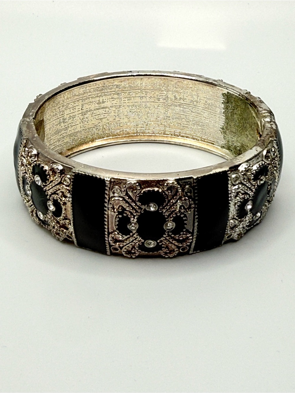 Black and Silver Vintage-Inspired Bangle Bracelet